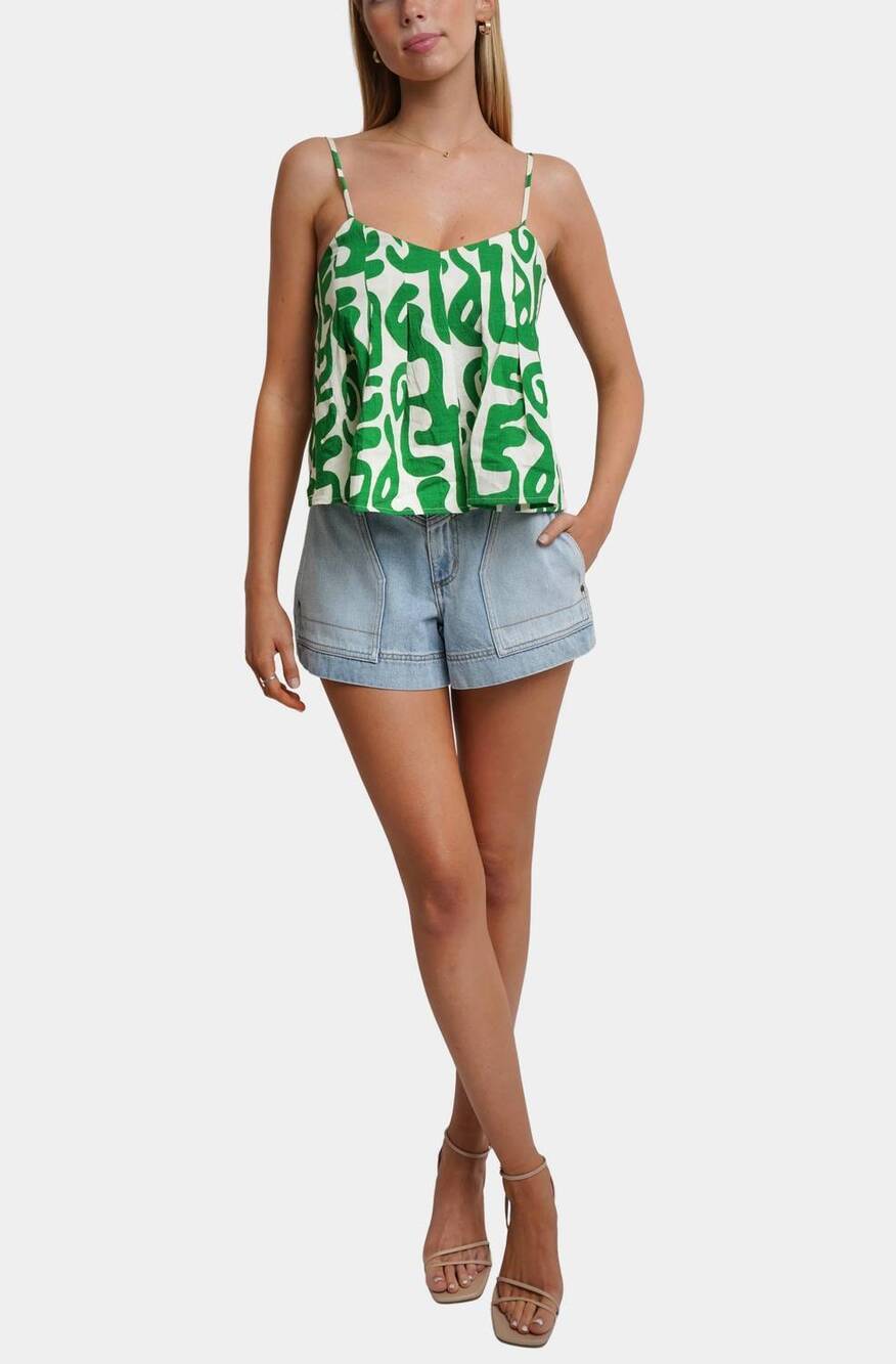 NEW THML geo print thin strap tank top in green